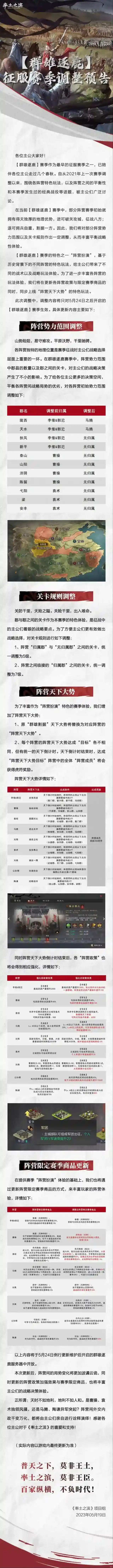 率土之滨群雄逐鹿赛季调整预告