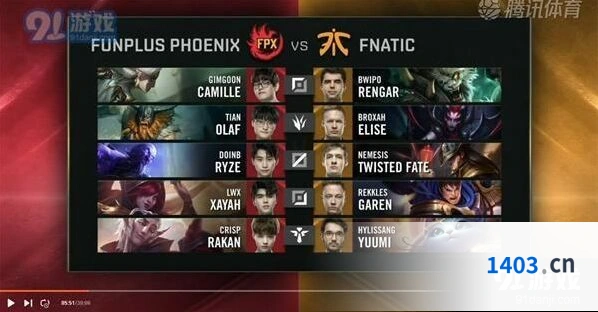 英雄联盟S9八强赛FPX vs FNC第一局实况