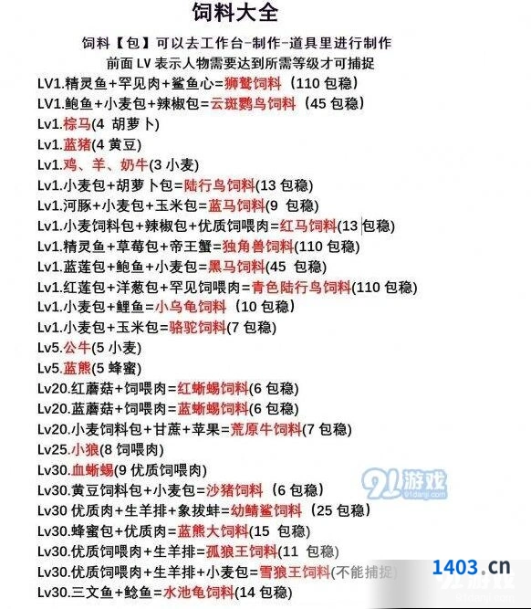 创造与魔法饲料怎么合成 完整配方表